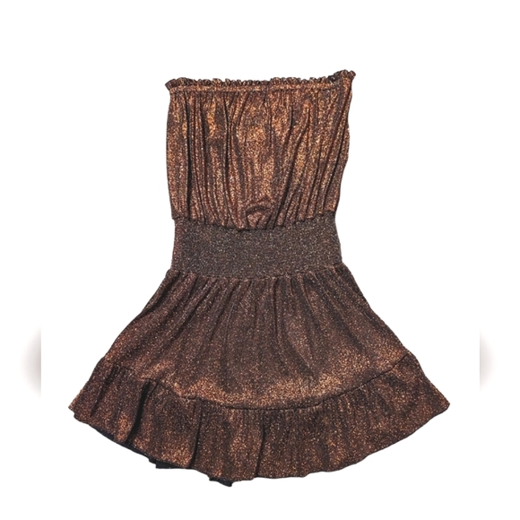 Ramy Brook Shimmer Sparkle Metallic Strapless Smocked Stretch Mini Dress - Picture 2 of 9